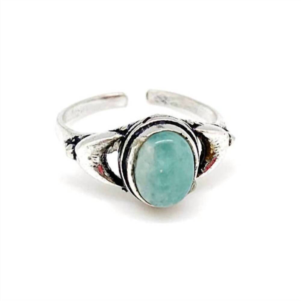 NEW ANJU women's tanvi collection adjustable oval amazonite ring in silver